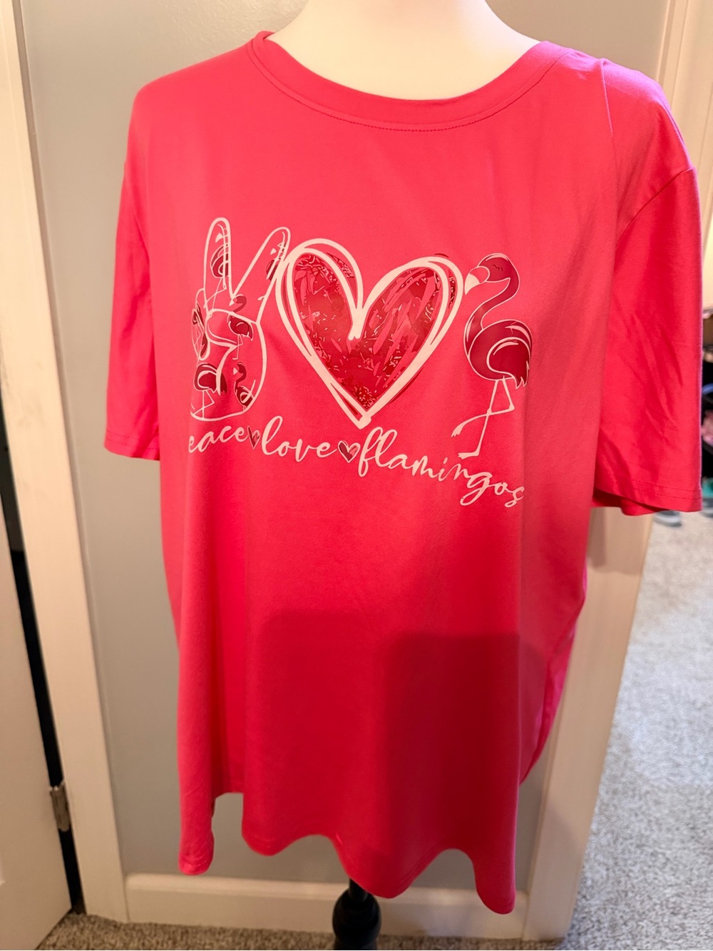 Girls Pink "Peace Love Flamingos" Graphic Tee